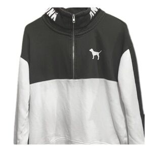 Victoria's Secret White and Green 1/2 Zip Oversized Hoodie